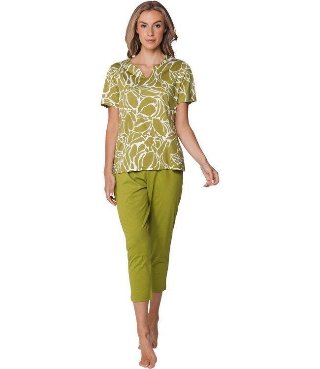 ladies short sleeve cotton-modalpyjama pretty green flower
