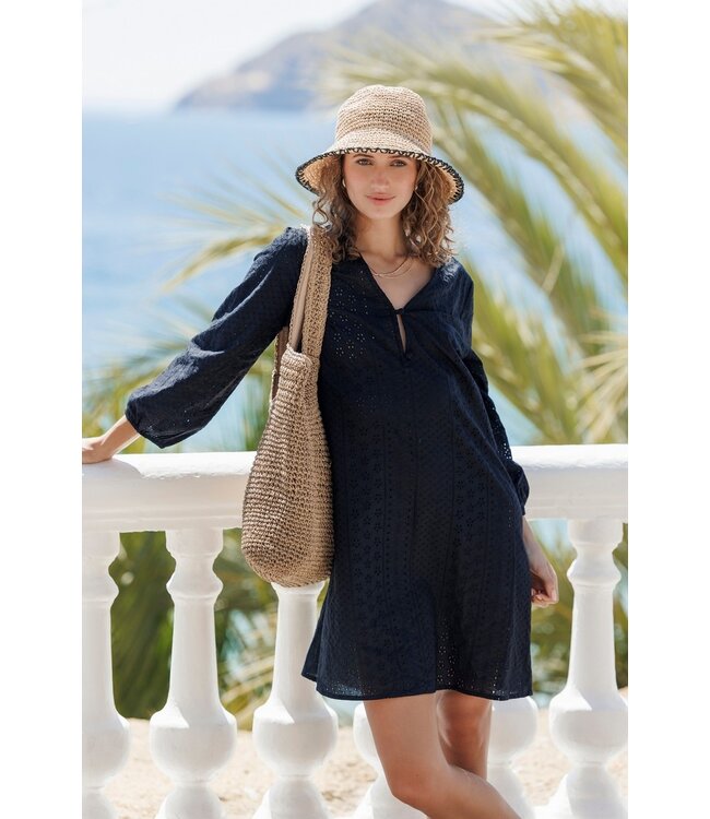 black embroidered cotton beach dress with buttons beautiful beach