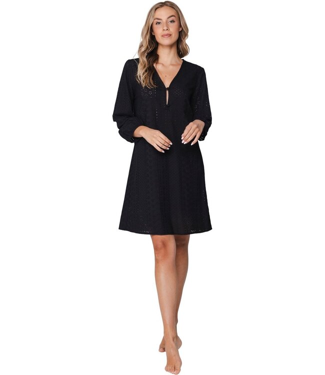 black embroidered cotton beach dress with buttons beautiful beach