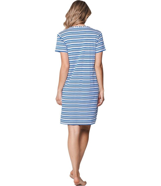 gestreept biologisch katoenen dames nachthemd korte mouw true blue