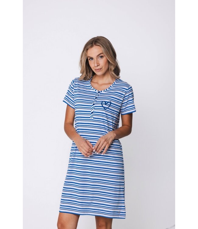 stripey short sleeve organic cotton nightdress with buttons true blue