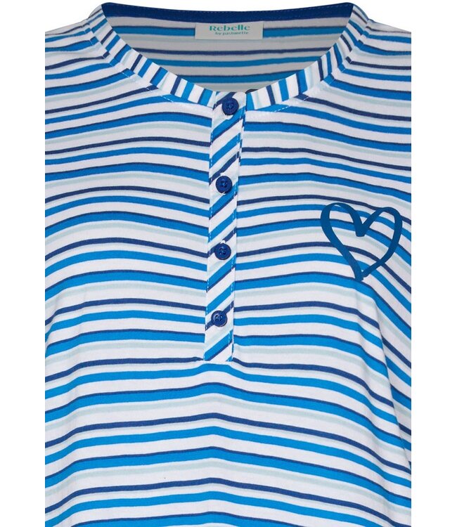 stripey short sleeve organic cotton nightdress with buttons true blue