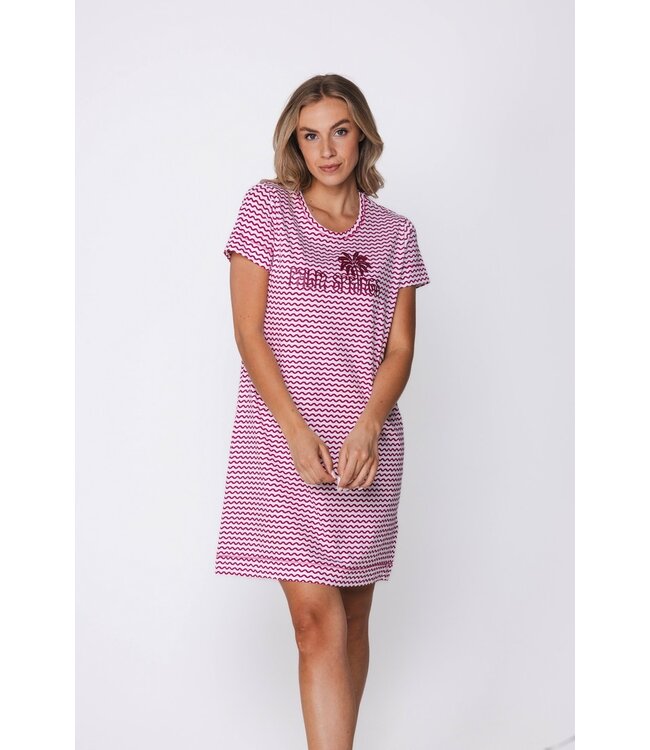 ladies short sleeve stripey organic cotton nightdress palm waves