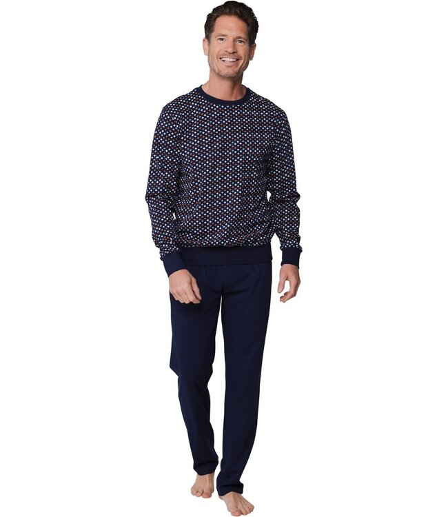 men's blue long sleeve cotton pyjama set groovy geometric