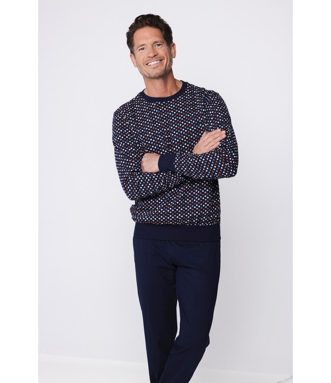 men's blue long sleeve cotton pyjama set groovy geometric