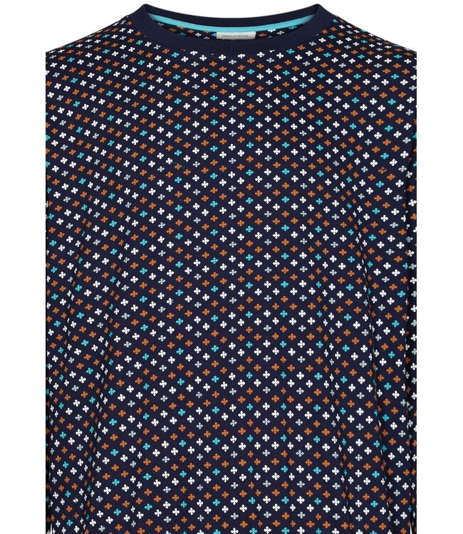 men's blue long sleeve cotton pyjama set groovy geometric