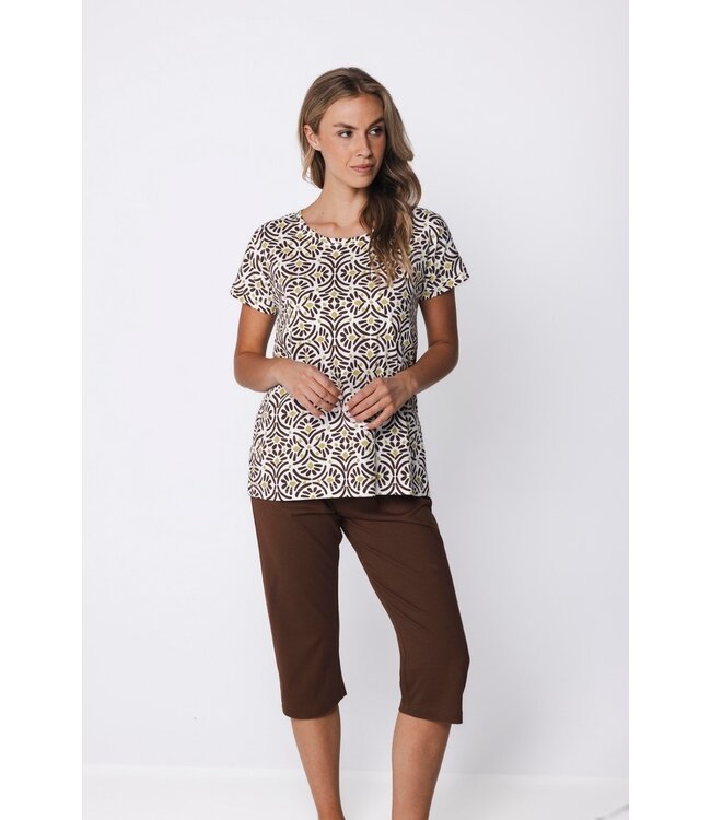 ladies short sleeve organic cotton pyjama set aztec flower
