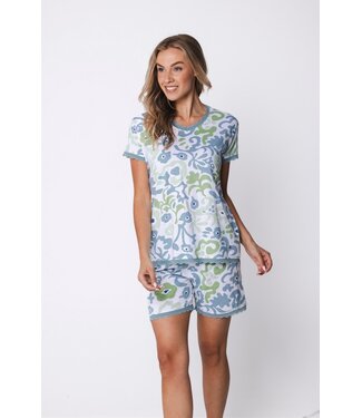 Pastunette ladies short sleeve organic cotton shorty set with lace floral art