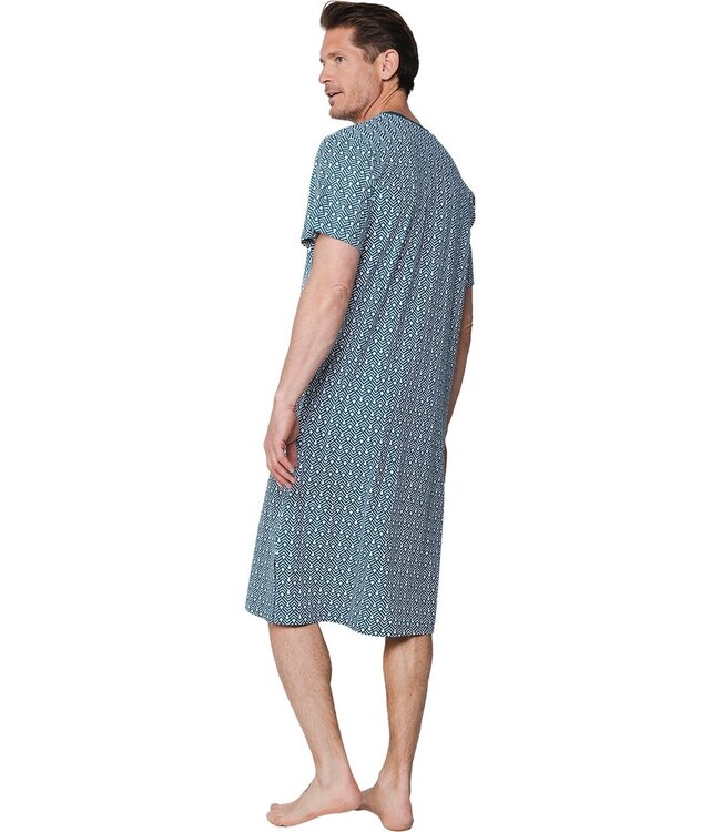 green short sleeve cotton nightdress with buttons geometric groove