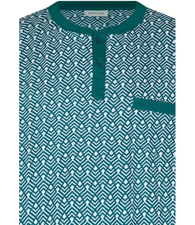 green short sleeve cotton nightdress with buttons geometric groove