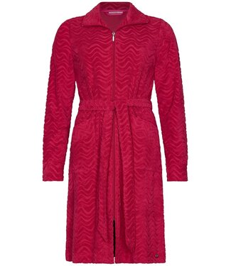 Rebelle roze embossed badstof dames badjas met rits palm waves