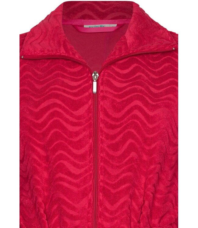 roze embossed badstof dames badjas met rits palm waves