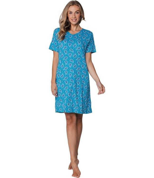 ladies bamboo-mix short sleeve nightdress with buttons paisley perfect