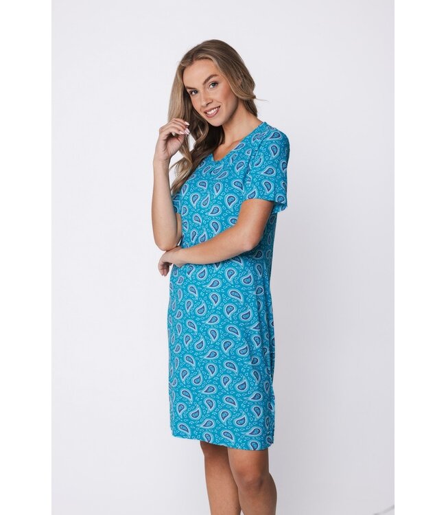 bamboe dames nachthemd korte mouw met knopen Paisley Perfect