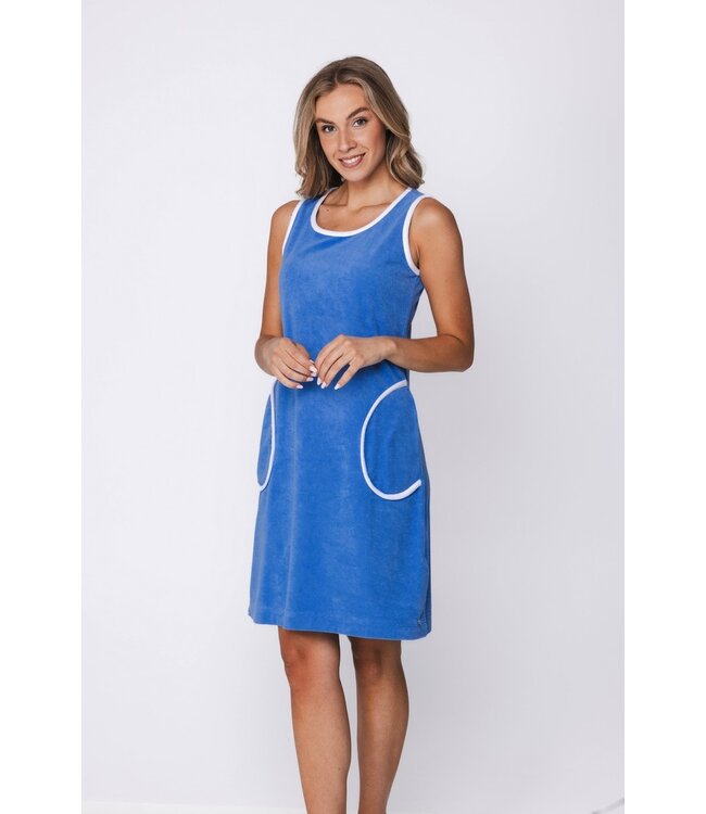 trendy blue terry sleeveless beach dress with pockets sporty beach