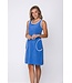 trendy blauwe badstof mouwloze strandjurk met zakken sporty beach