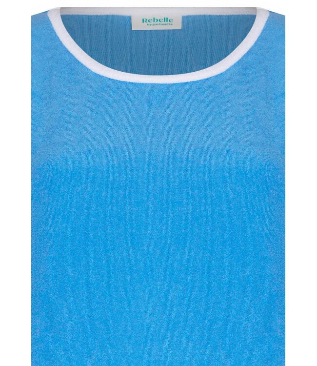 trendy blauwe badstof mouwloze strandjurk met zakken sporty beach