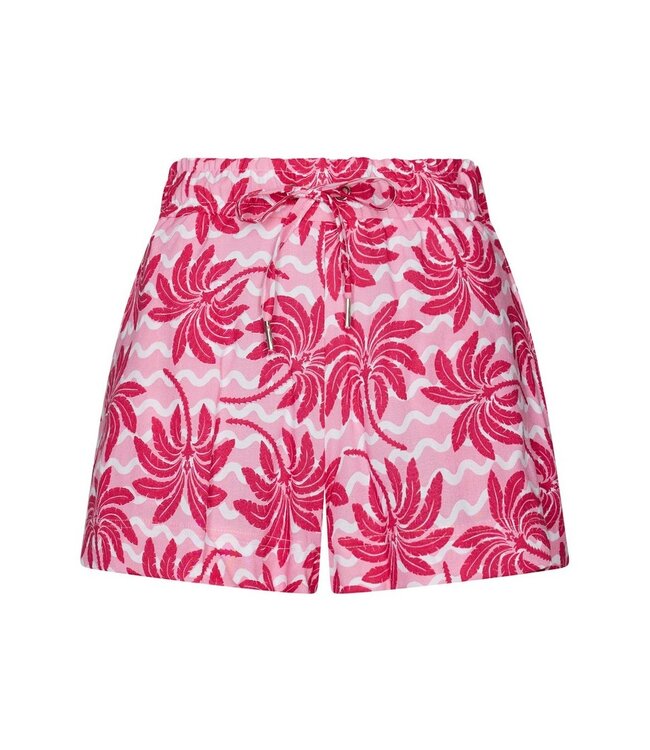 framboos roze dames mouwloze shortama met taillekoord palm waves