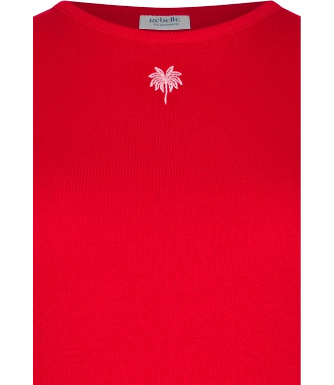 framboos roze dames mouwloze shortama met taillekoord palm waves