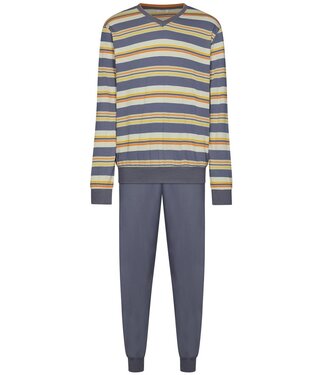 Pastunette for Men lichtgrijze katoenen heren pyjama v-hals Groovy Stripes