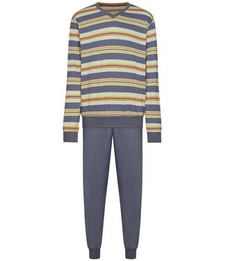 Pastunette for Men men's light grey 'v' neck cotton pyjama set with cuffs groovy stripes