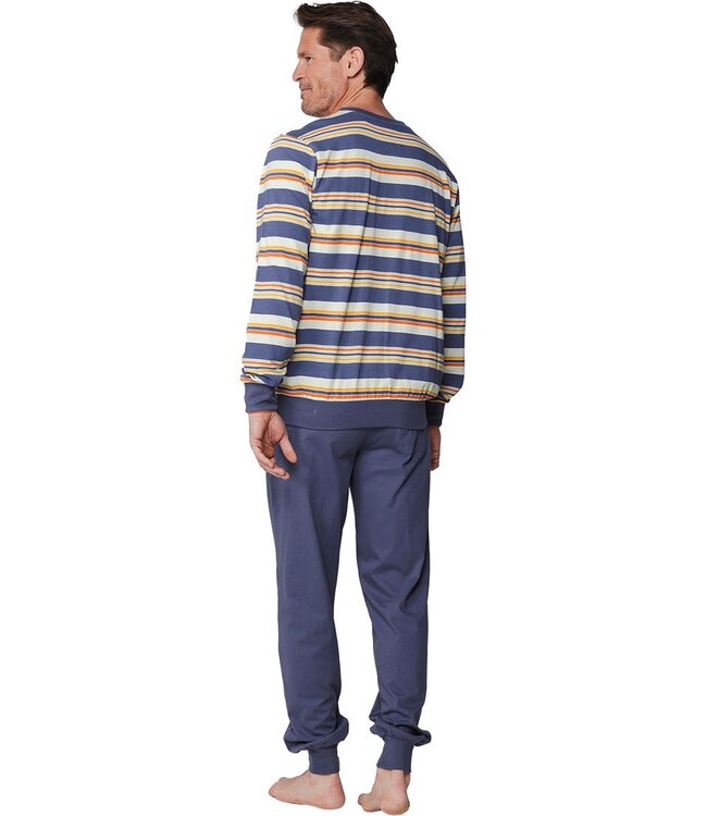 men's light grey 'v' neck cotton pyjama set with cuffs groovy stripes