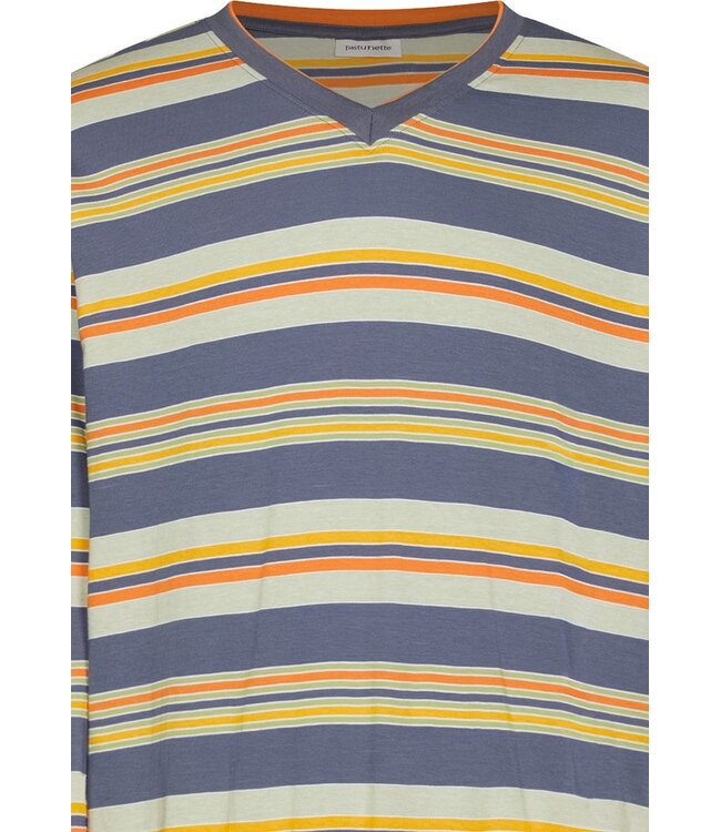 lichtgrijze katoenen heren pyjama v-hals Groovy Stripes