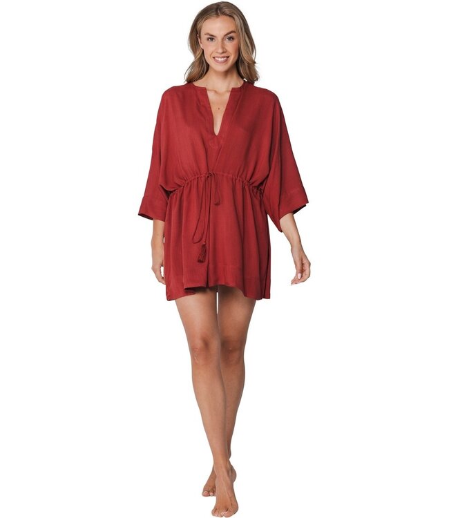 one size viscose strand cover-up met 3/4e mouw bronze tan beach