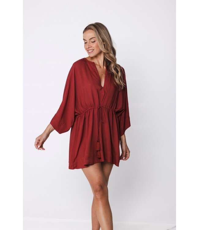 one size viscose strand cover-up met 3/4e mouw bronze tan beach