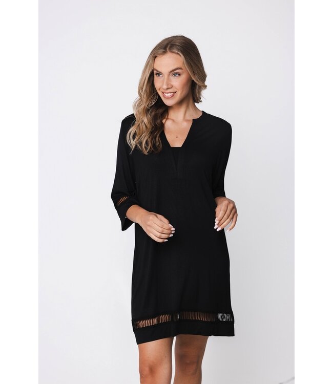 zwarte v-hals strandtuniek met detail pure chic