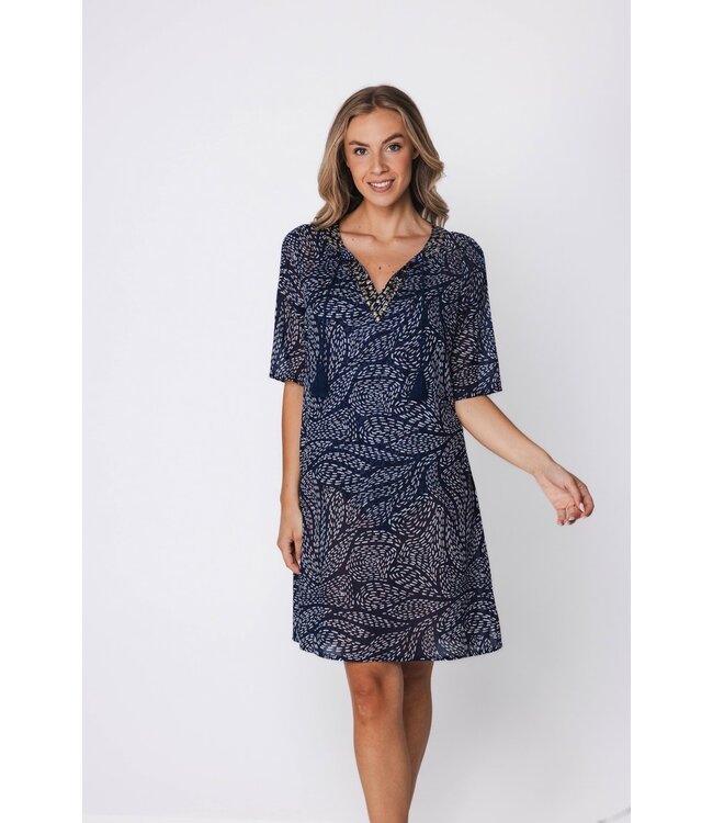 dark blue cotton woven beach cover up leafy ocean