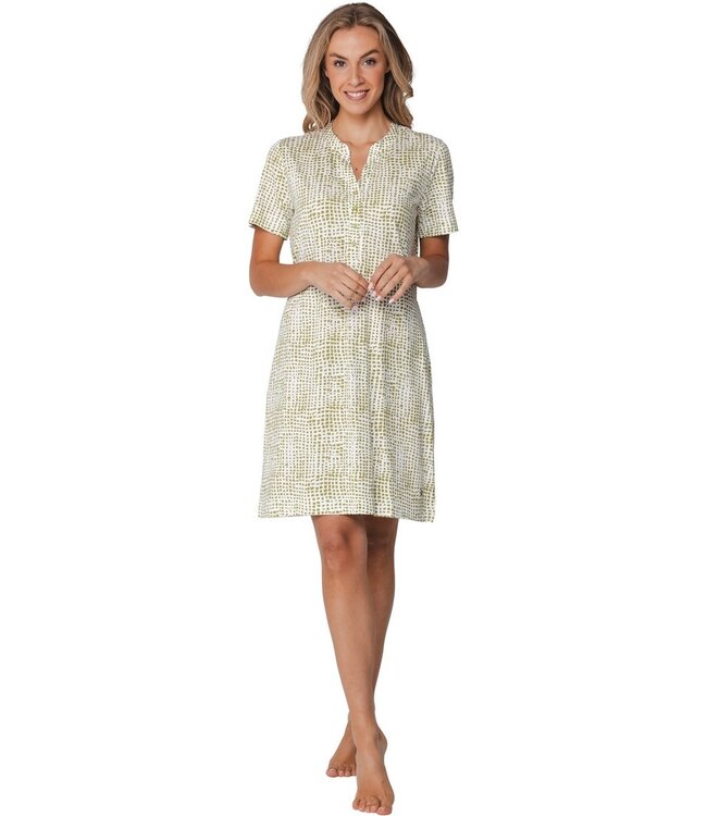 ladies short sleeve cotton-modal nightdress with buttons soft squares