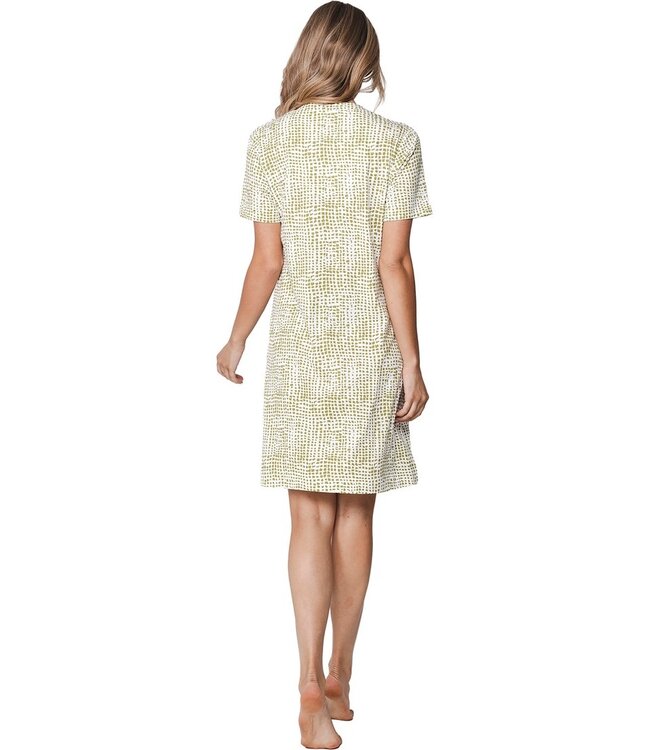 ladies short sleeve cotton-modal nightdress with buttons soft squares