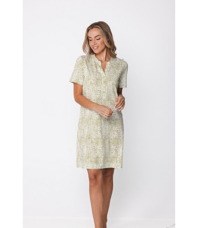 katoen-modal dames nachthemd met korte mouwen en knoopjes Soft Squares