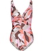 Pastunette Beach soft cup powernet deep v neck floral swimming costume paradise pink