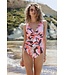 soft cup powernet deep v neck floral swimming costume paradise pink