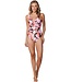soft cup powernet deep v neck floral swimming costume paradise pink