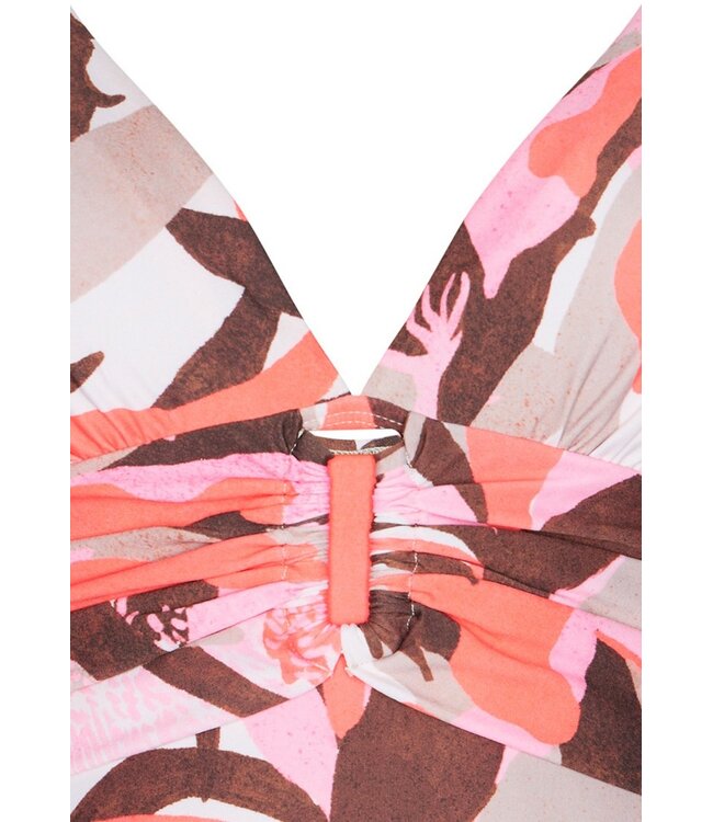 soft cup powernet deep v neck floral swimming costume paradise pink