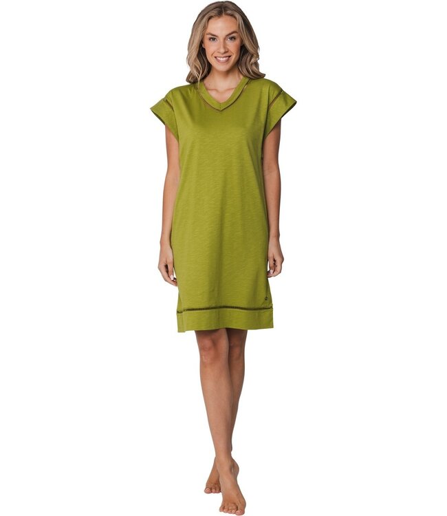 short sleeve 'v' neck organic cotton nightdress pretty green detail