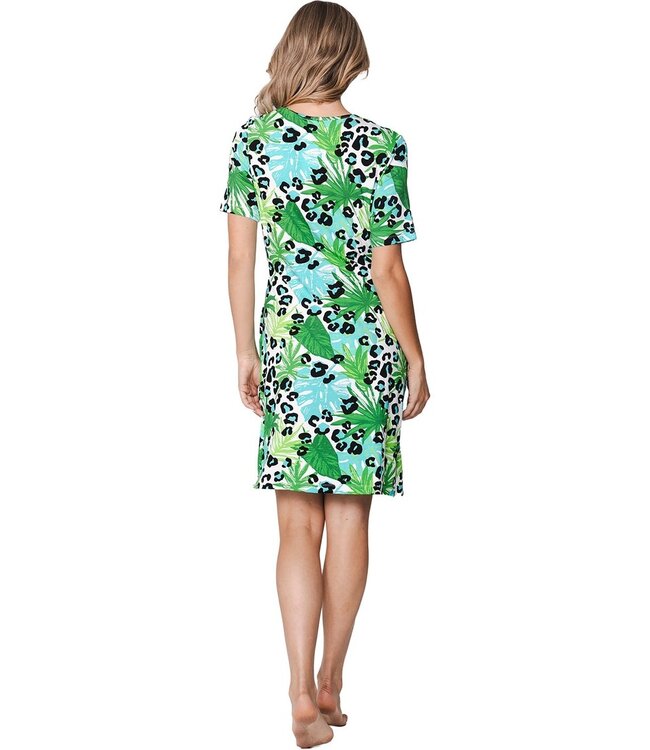 short sleeve v neck beachdress with gathered waist paradise island