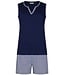 Pastunette ladies marine blue sleeveless organic cotton shorty set stripey blue