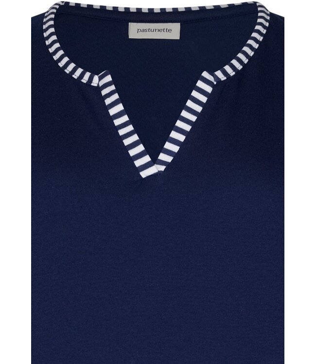 marineblauwe biologisch katoenen mouwloze damesshorty set Stripey Blue