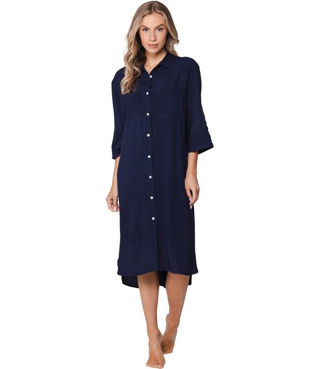 donkerblauwe, extra lange viscose strandblouse sunny day