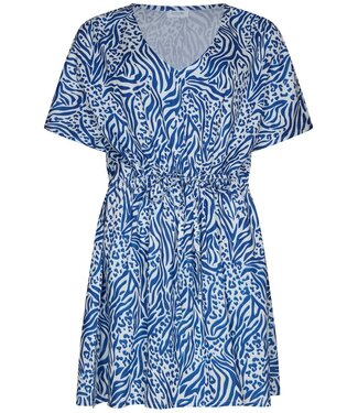 Rebelle Beach blue woven viscose v-neck beach cover up with tie-waist true blue