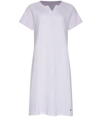 Pastunette stripey short sleeve cotton nightdress with buttons stripey lilac