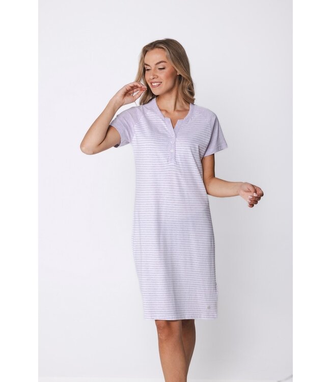 stripey short sleeve cotton nightdress with buttons stripey lilac