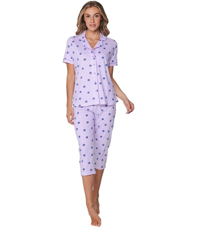 lila biologisch katoenen dames doorknoop pyjama fabulous flower