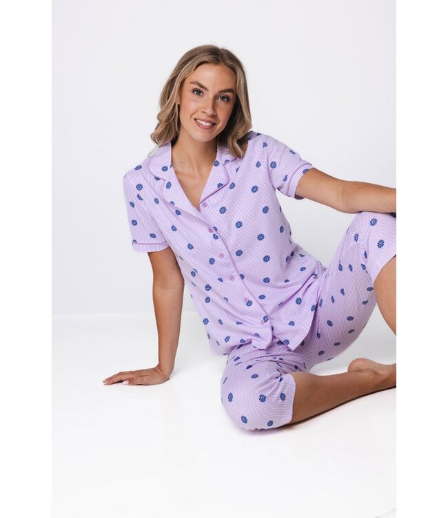 ladies lilac full button organic cotton pyjama fabulous flower