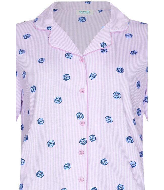 lila biologisch katoenen dames doorknoop pyjama fabulous flower