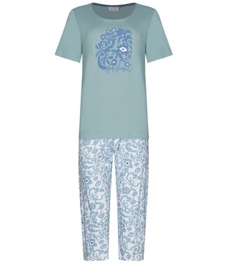 Pastunette blauw biologisch katoenen 3/4 pyjama korte mouw Floral Art